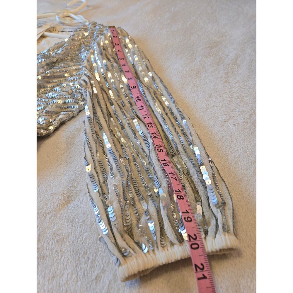 Sz 16 MAC DUGGAL Champagne and Silver 3/4 Sleeve Floor-length Sequin Gown - Picture 6 of 11